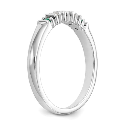 Solid 14k White Gold Simulated CZ w/Simulated Emerald Band