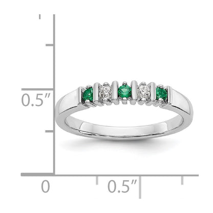 Solid 14k White Gold Simulated CZ w/Simulated Emerald Band