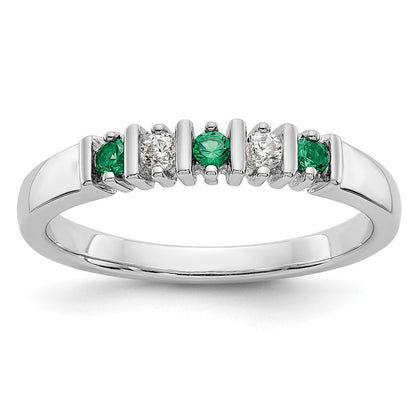 Solid 14k White Gold Simulated CZ w/Simulated Emerald Band