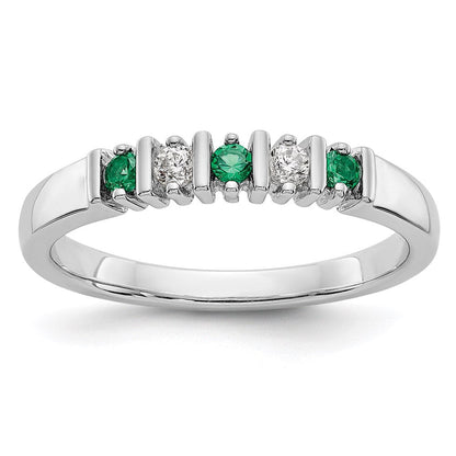 14k White Gold Real Diamond w/Emerald Band