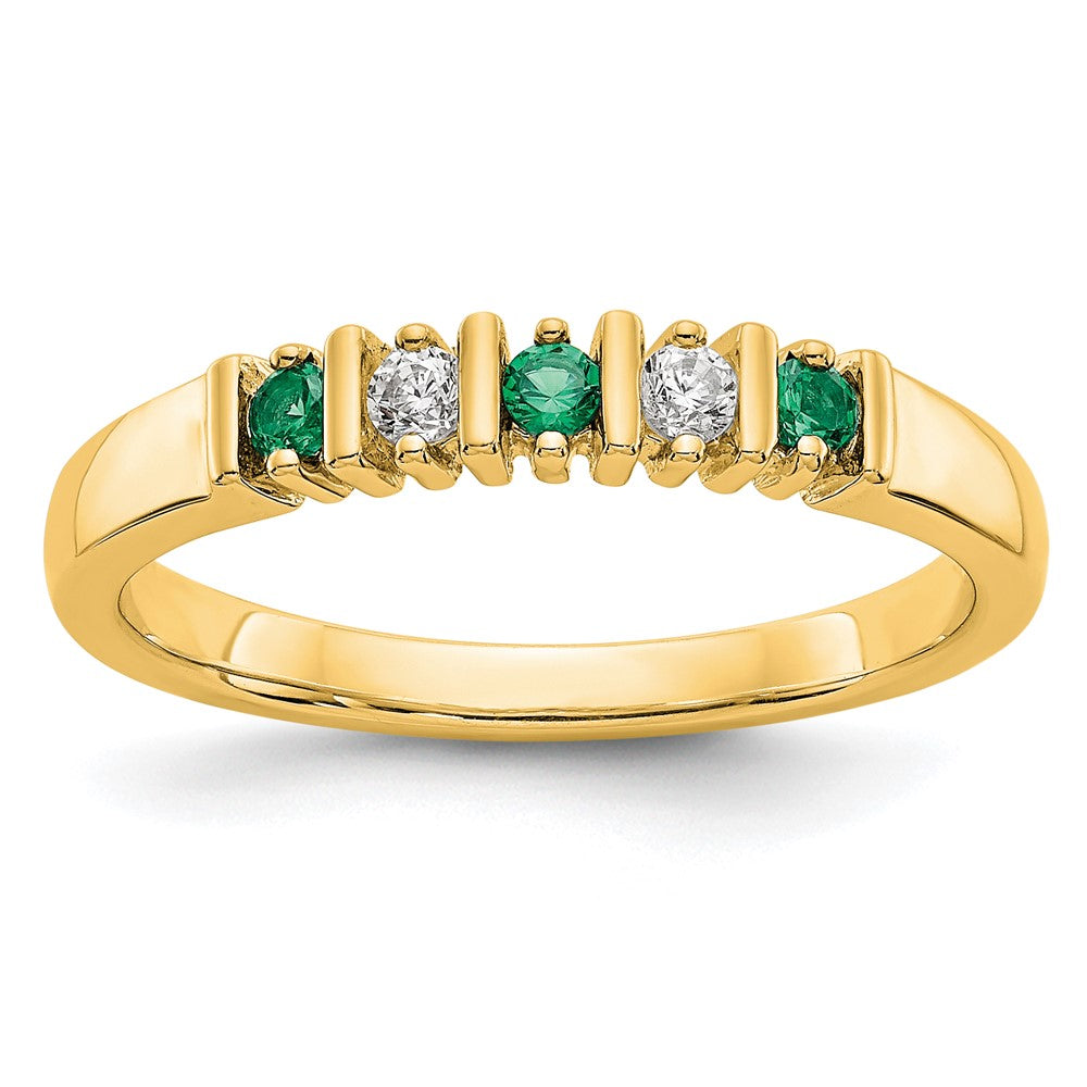 Solid 14k Yellow Gold Simulated CZ w/Simulated Emerald Band
