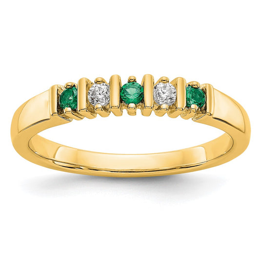 Solid 14k Yellow Gold Simulated CZ w/Simulated Emerald Band