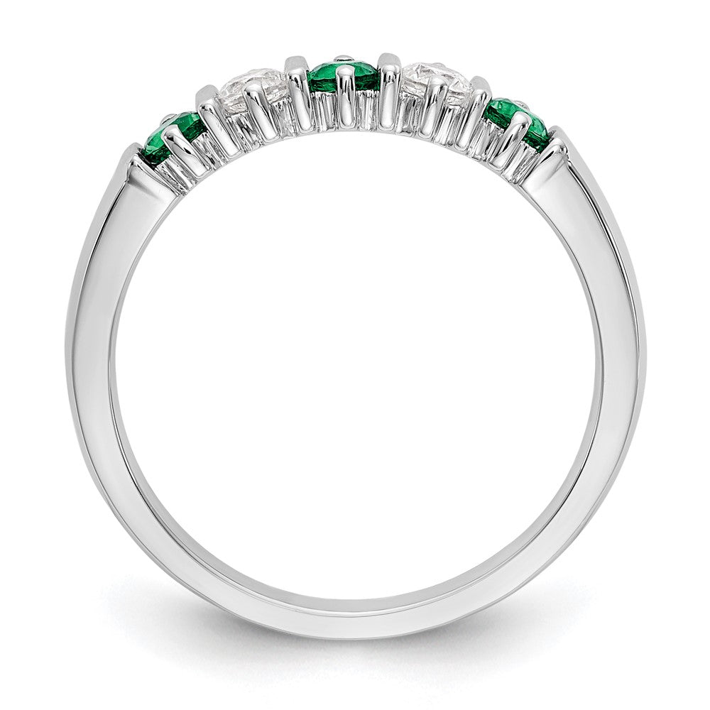 Solid 14k White Gold Simulated CZ w/Simulated Emerald Band