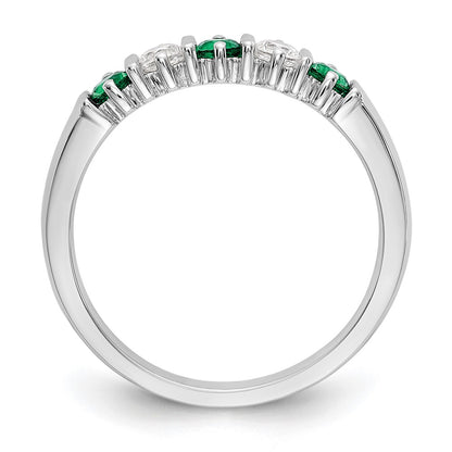 Solid 14k White Gold Simulated CZ w/Simulated Emerald Band