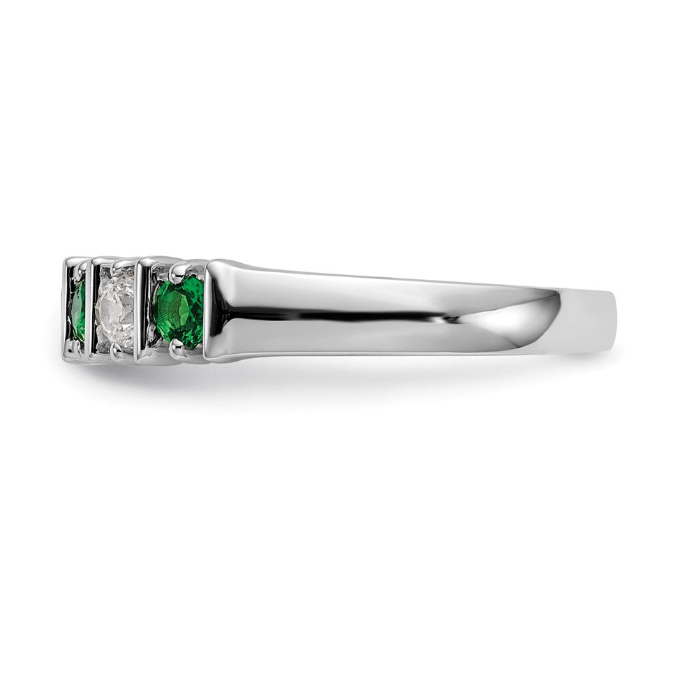 Solid 14k White Gold Simulated CZ w/Simulated Emerald Band