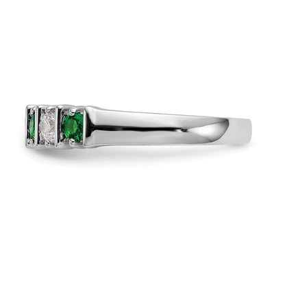 Solid 14k White Gold Simulated CZ w/Simulated Emerald Band