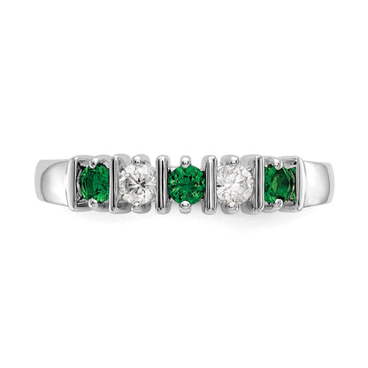 Solid 14k White Gold Simulated CZ w/Simulated Emerald Band