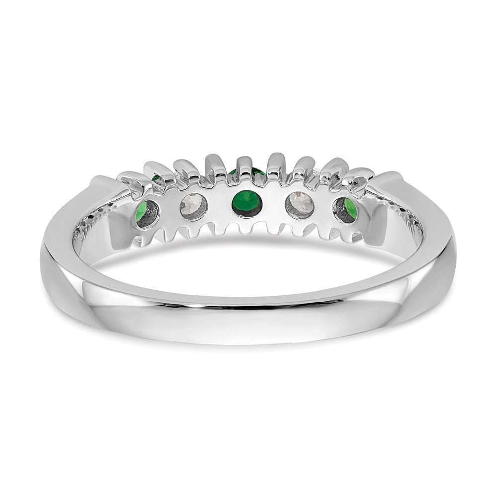 Solid 14k White Gold Simulated CZ w/Simulated Emerald Band