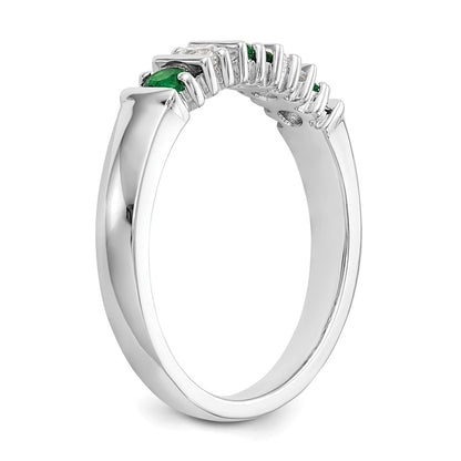 Solid 14k White Gold Simulated CZ w/Simulated Emerald Band