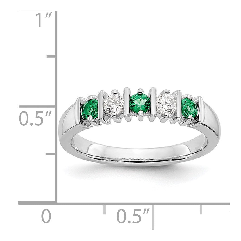 Solid 14k White Gold Simulated CZ w/Simulated Emerald Band