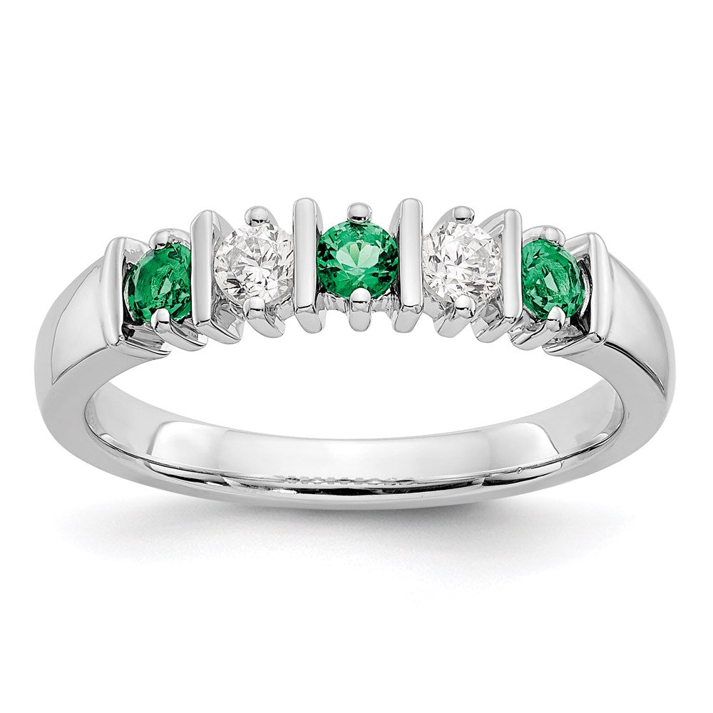 14k White Gold Real Diamond w/Emerald Band