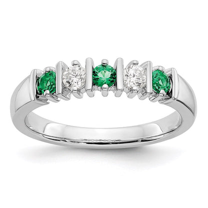 14k White Gold Real Diamond w/Emerald Band