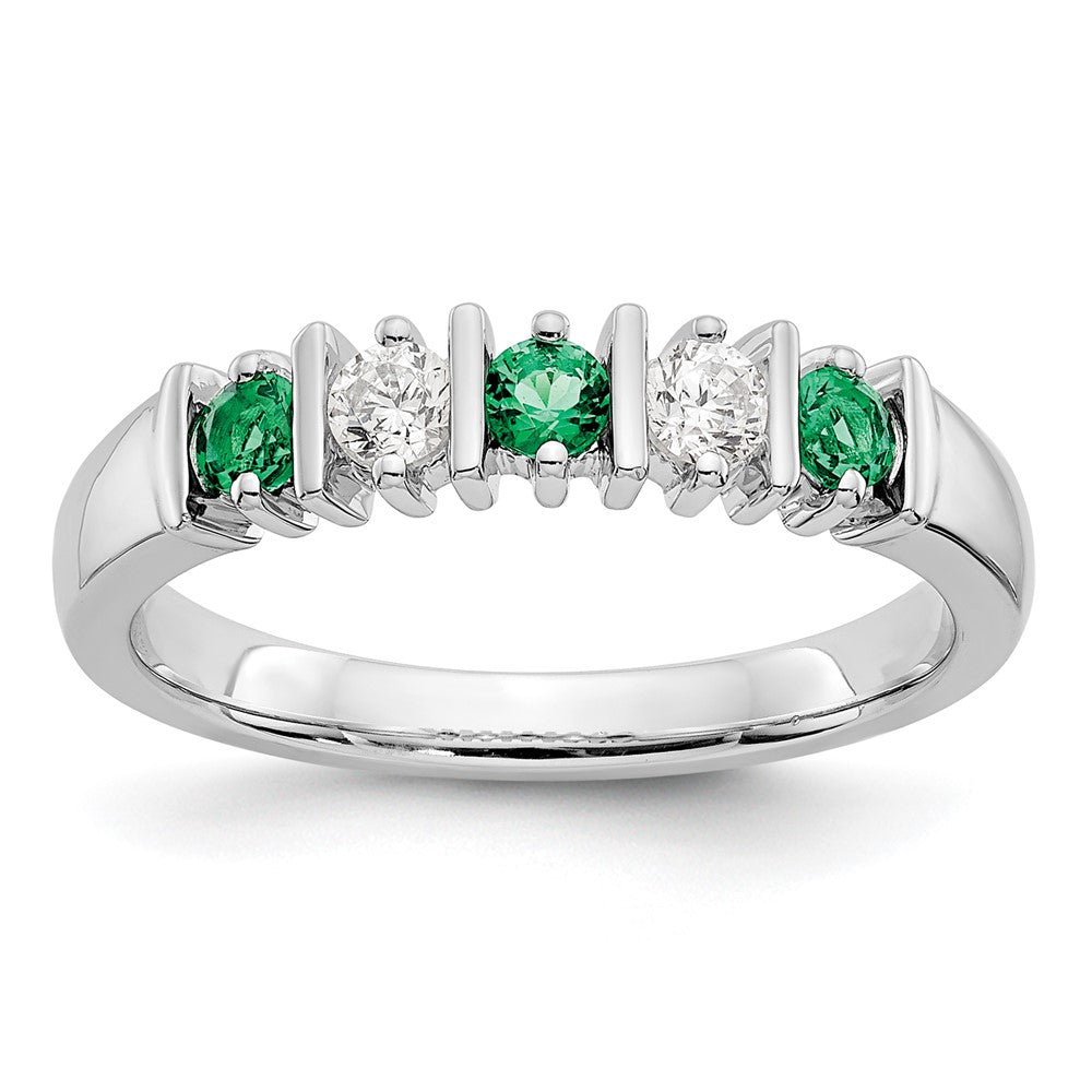 Solid 14k White Gold Simulated CZ w/Simulated Emerald Band
