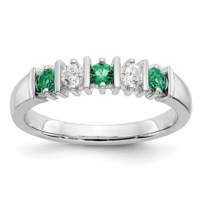 Solid 14k White Gold Simulated CZ w/Simulated Emerald Band