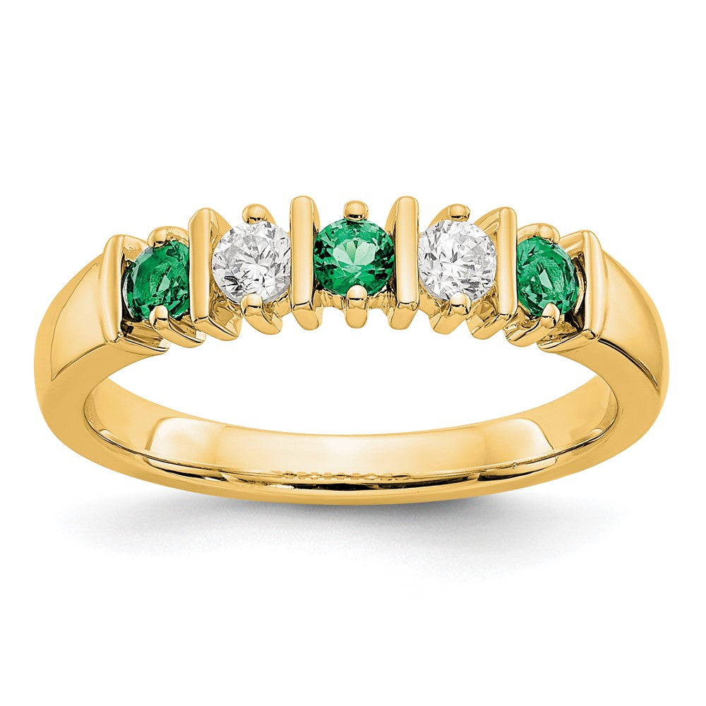 Solid 14k Yellow Gold Simulated CZ w/Simulated Emerald Band