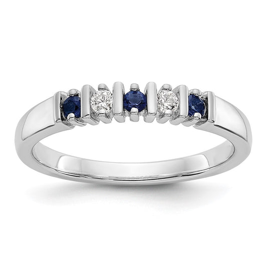 Solid 14k White Gold Simulated CZ w/Simulated Sapphire Band