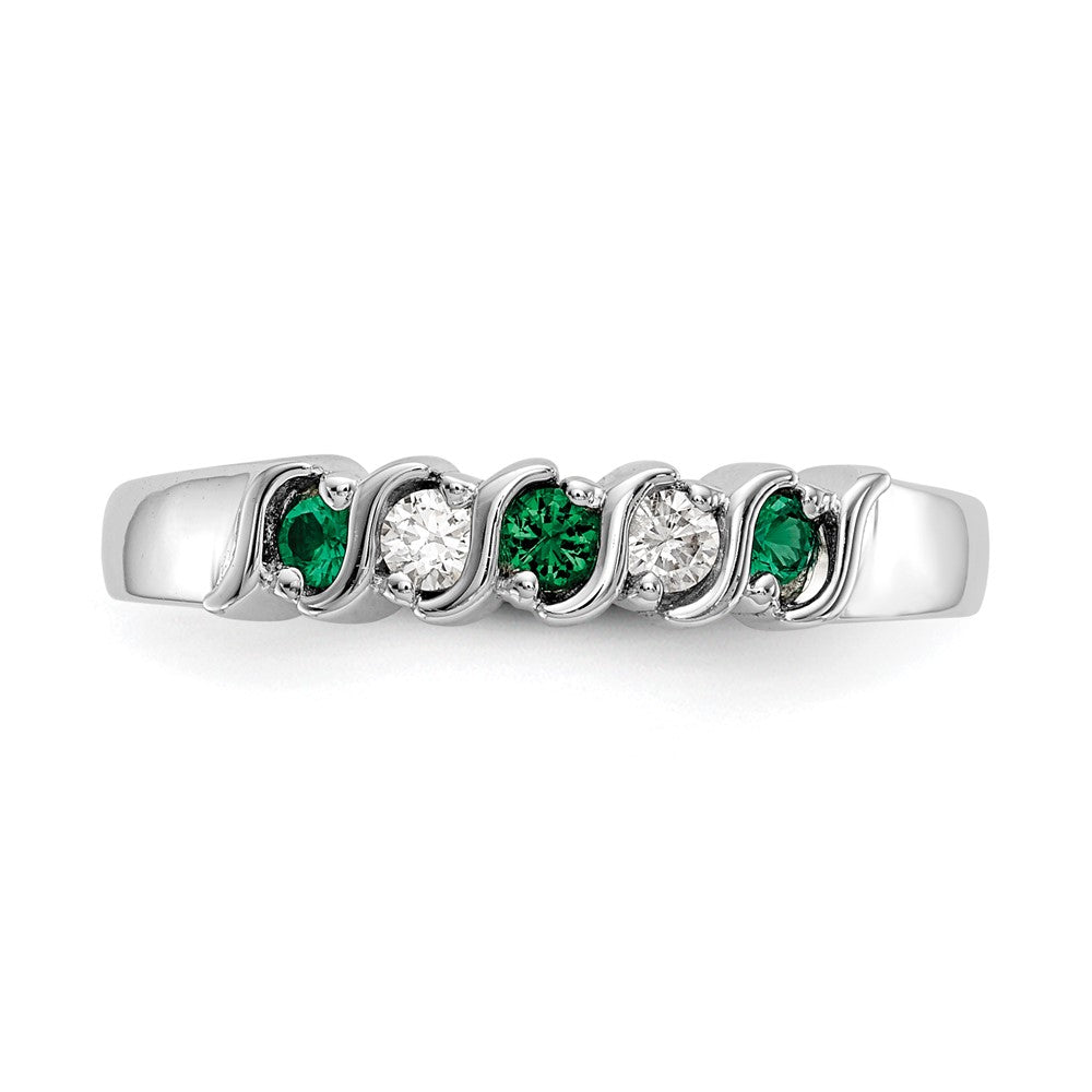 Solid 14k White Gold Simulated CZ w/Simulated Emerald Band