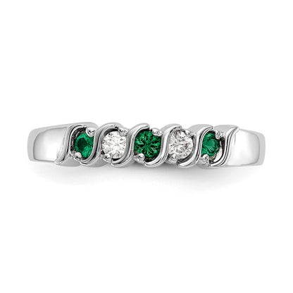 Solid 14k White Gold Simulated CZ w/Simulated Emerald Band
