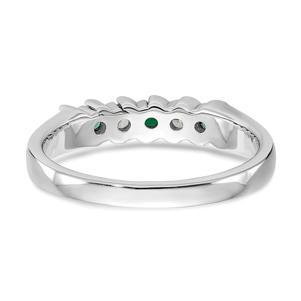 Solid 14k White Gold Simulated CZ w/Simulated Emerald Band