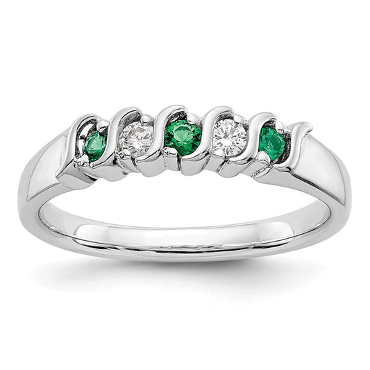 14k White Gold Real Diamond w/Emerald Band