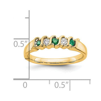 14k Yellow Gold Real Diamond w/Emerald Band