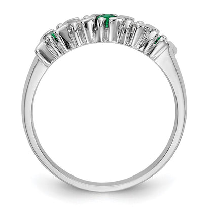 Solid 14k White Gold Simulated CZ w/Simulated Emerald Band
