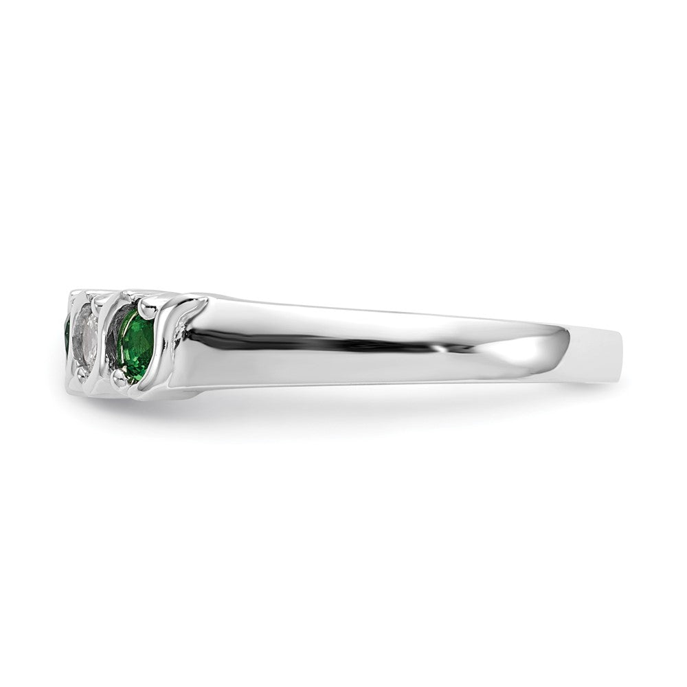 Solid 14k White Gold Simulated CZ w/Simulated Emerald Band