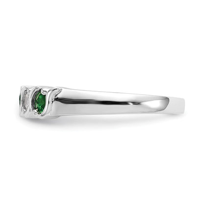 Solid 14k White Gold Simulated CZ w/Simulated Emerald Band
