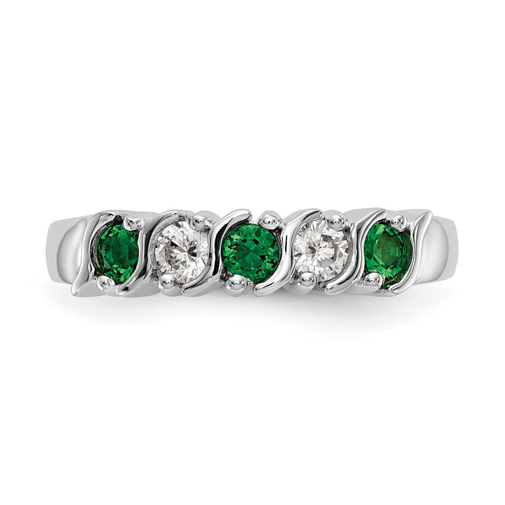 Solid 14k White Gold Simulated CZ w/Simulated Emerald Band