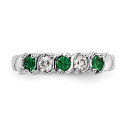 Solid 14k White Gold Simulated CZ w/Simulated Emerald Band