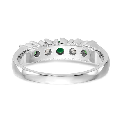 Solid 14k White Gold Simulated CZ w/Simulated Emerald Band