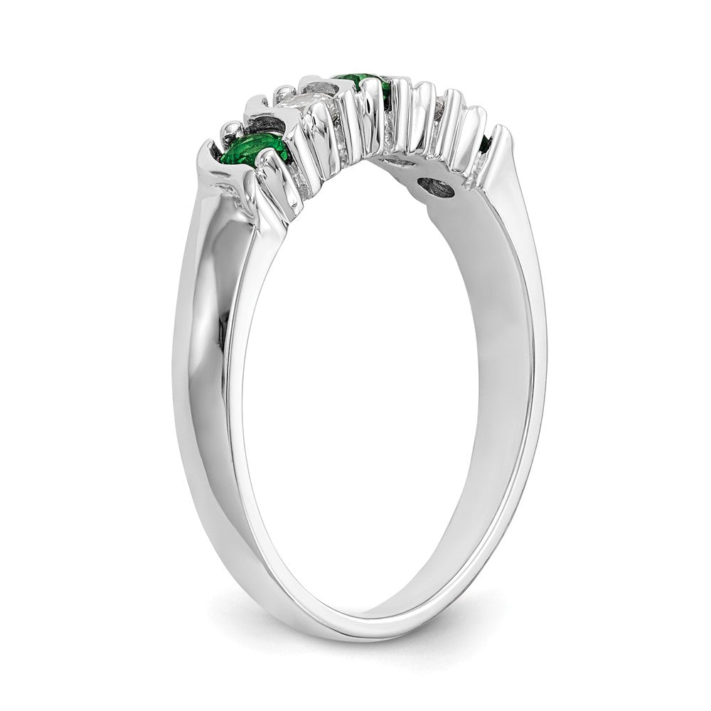 Solid 14k White Gold Simulated CZ w/Simulated Emerald Band