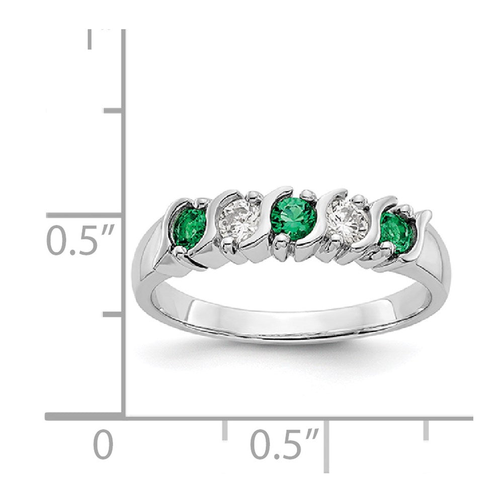 Solid 14k White Gold Simulated CZ w/Simulated Emerald Band