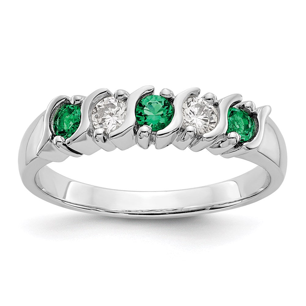 14k White Gold Real Diamond w/Emerald Band
