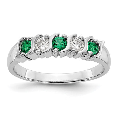 Solid 14k White Gold Simulated CZ w/Simulated Emerald Band