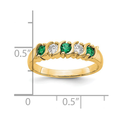 Solid 14k Yellow Gold Simulated CZ w/Simulated Emerald Band