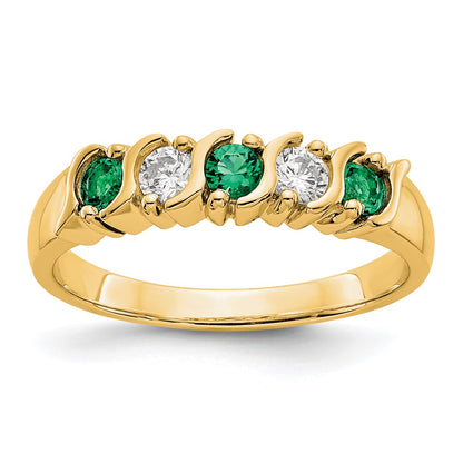 Solid 14k Yellow Gold Simulated CZ w/Simulated Emerald Band