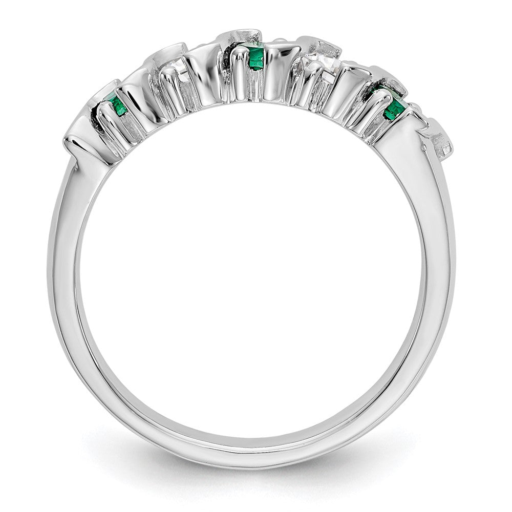 Solid 14k White Gold Simulated CZ w/Simulated Emerald Band