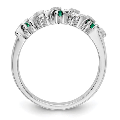 Solid 14k White Gold Simulated CZ w/Simulated Emerald Band