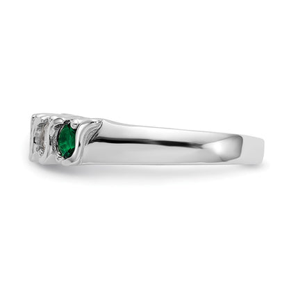 Solid 14k White Gold Simulated CZ w/Simulated Emerald Band