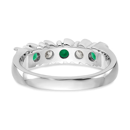 Solid 14k White Gold Simulated CZ w/Simulated Emerald Band