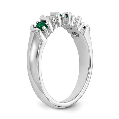 Solid 14k White Gold Simulated CZ w/Simulated Emerald Band