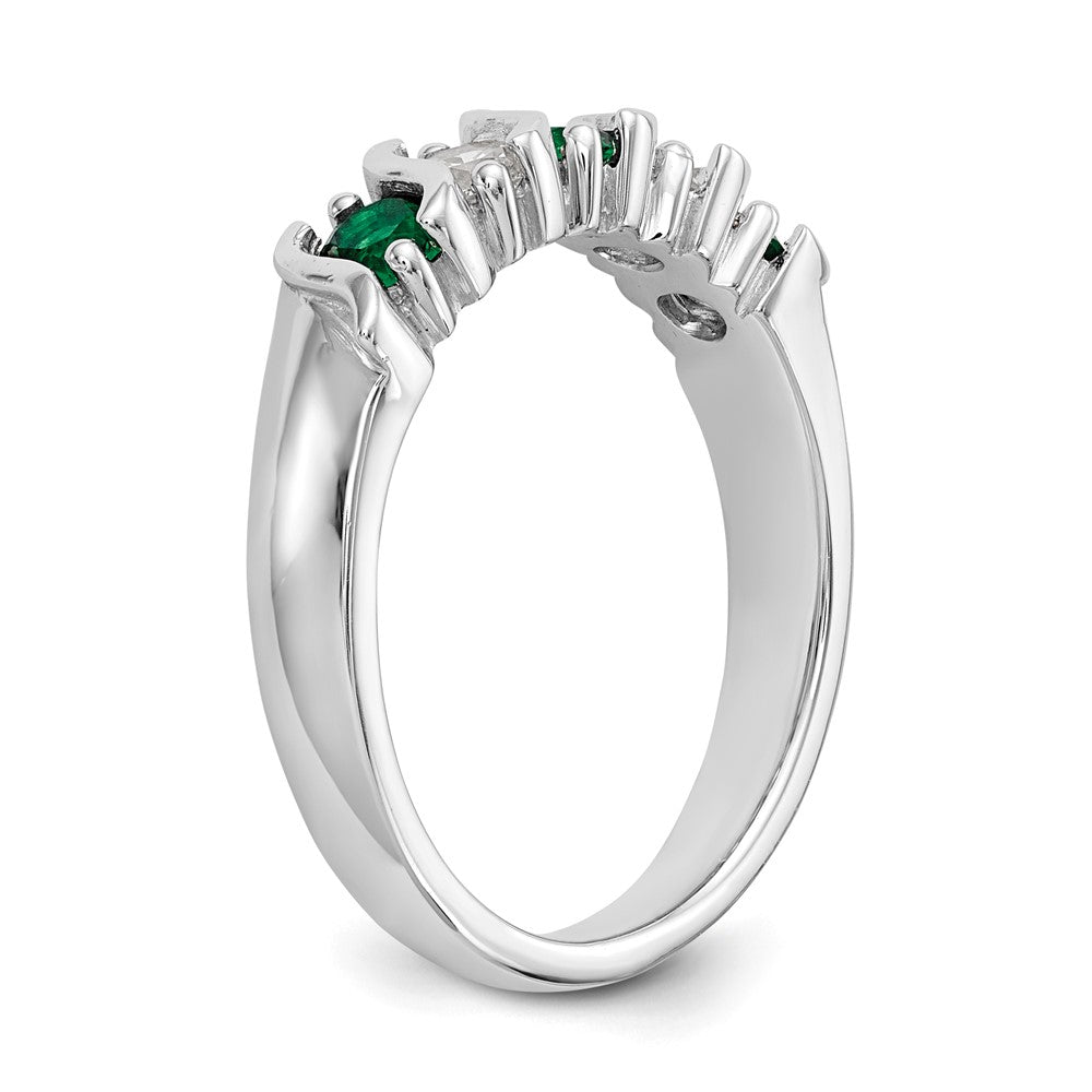 Solid 14k White Gold Simulated CZ w/Simulated Emerald Band
