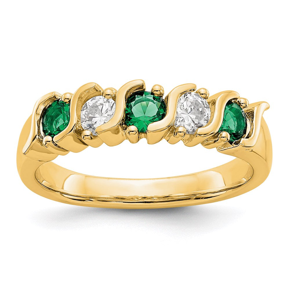 14k Yellow Gold Real Diamond w/Emerald Band