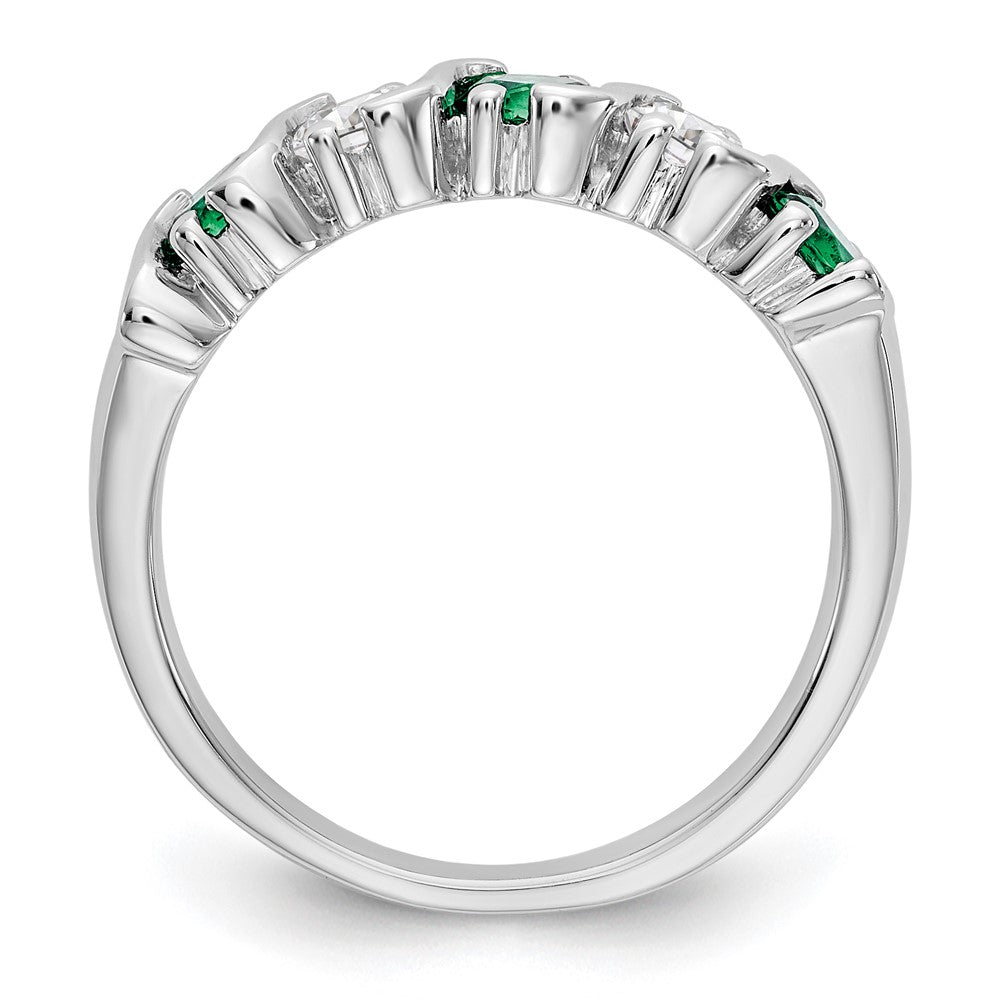 Solid 14k White Gold Simulated CZ w/Simulated Emerald Band