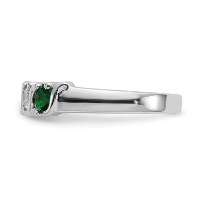 Solid 14k White Gold Simulated CZ w/Simulated Emerald Band