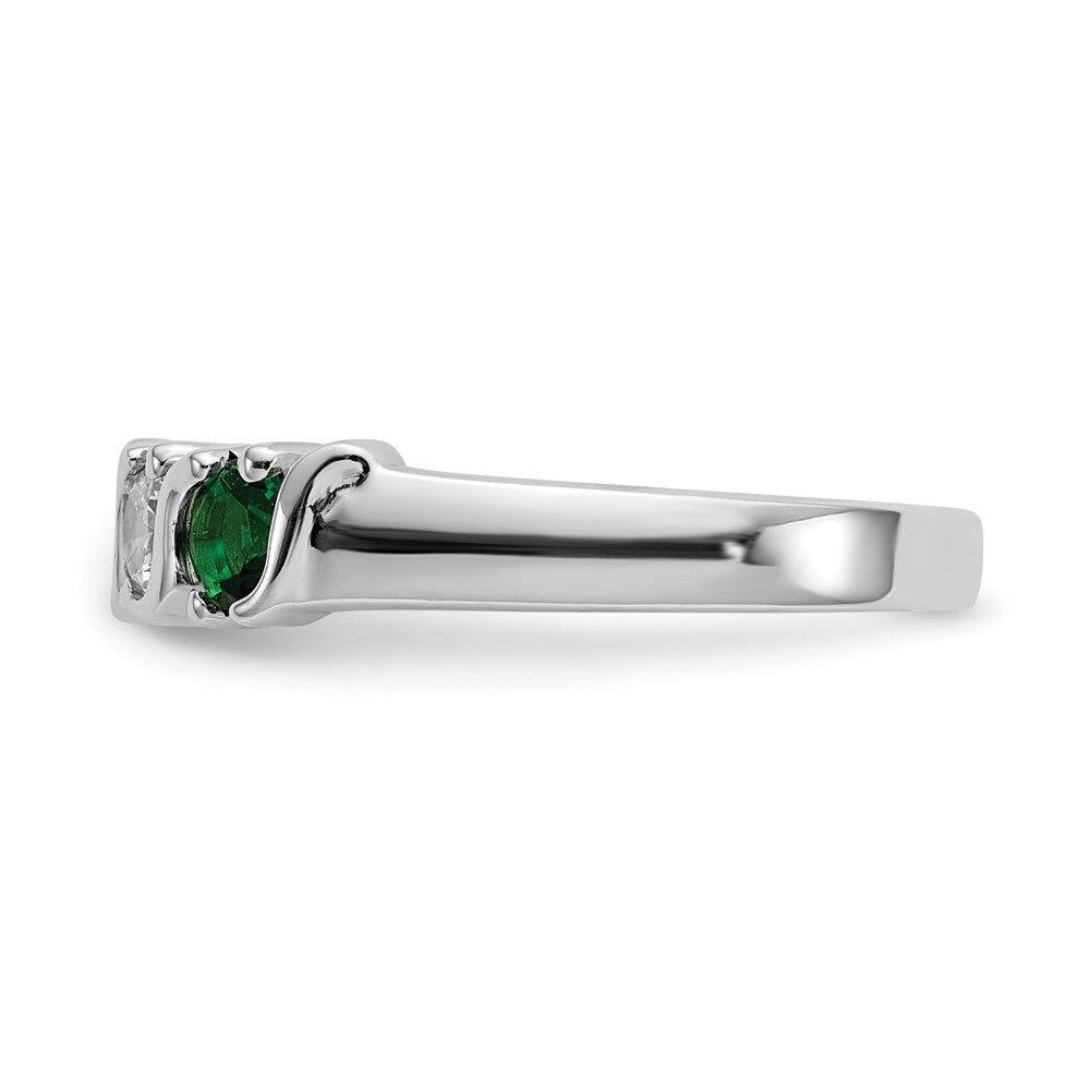 Solid 14k White Gold Simulated CZ w/Simulated Emerald Band