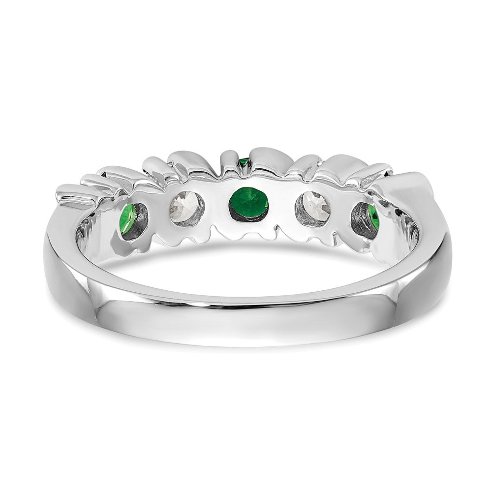 Solid 14k White Gold Simulated CZ w/Simulated Emerald Band