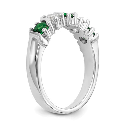 Solid 14k White Gold Simulated CZ w/Simulated Emerald Band