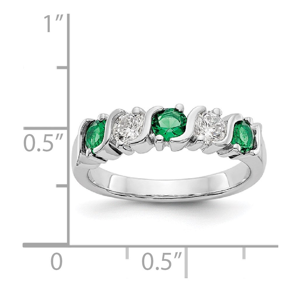 Solid 14k White Gold Simulated CZ w/Simulated Emerald Band